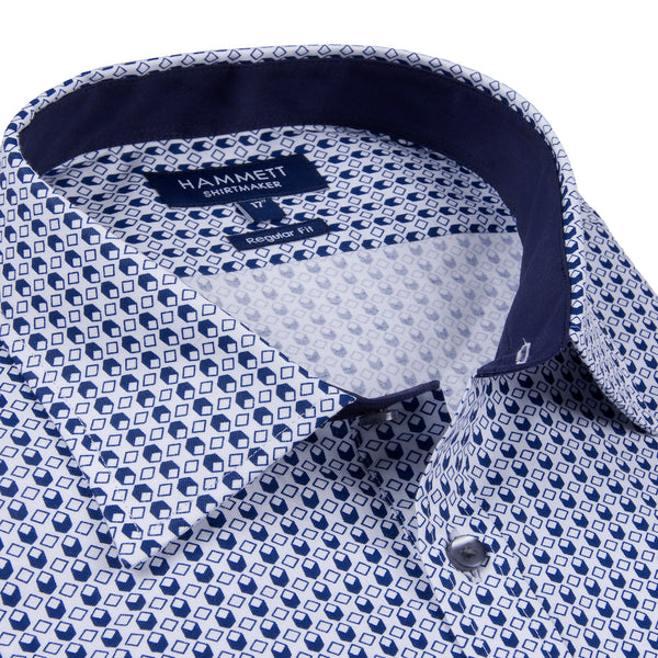 Pinpoint Oxford Cube Print Blue & White Men's Shirt