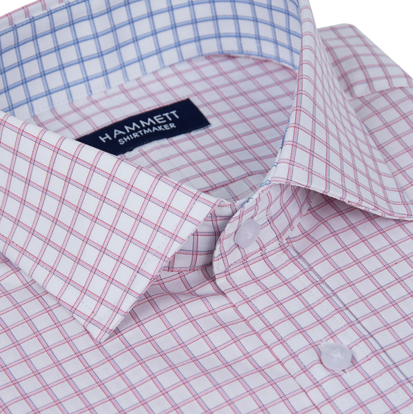 Pink Fine Twill Grid Check Formal Men's Shirt