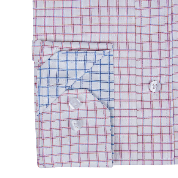 Pink Fine Twill Grid Check Formal Men's Shirt