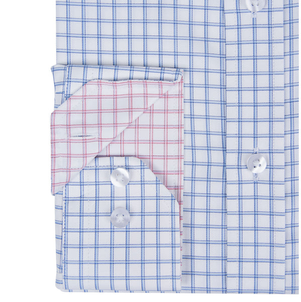 Blue Fine Twill Grid Check Men's Shirt